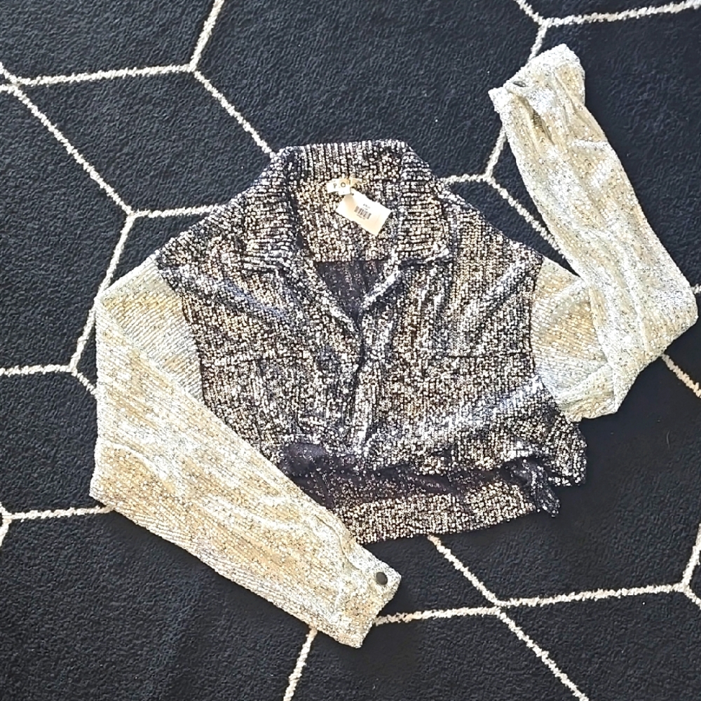 Chic Black and White Sequin Top